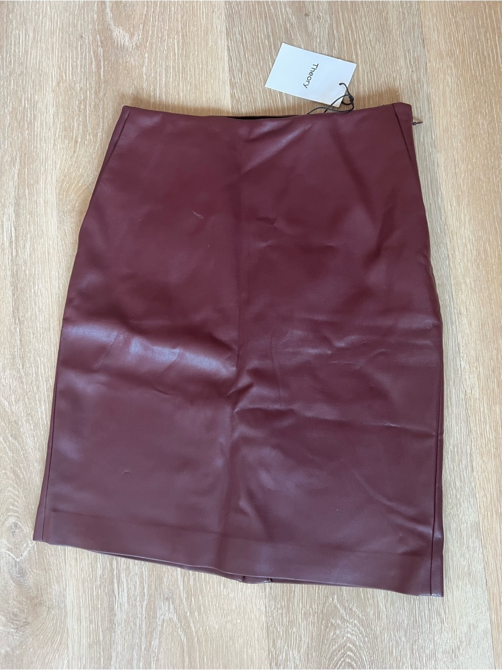 Theory Burgundy Faux Leather Pencil Skirt